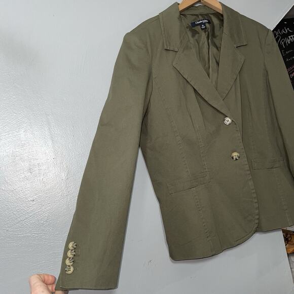 Chadwicks Jacket Womens Size 18 Olive Green Twill Two Button Blazer Army Utility - Picture 2 of 13